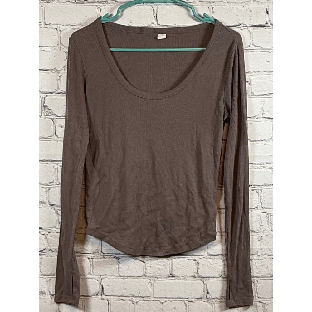 Ultralite Go-Dry Long Sleeve Ribbed Thumb Hole Top‎ Brown Small